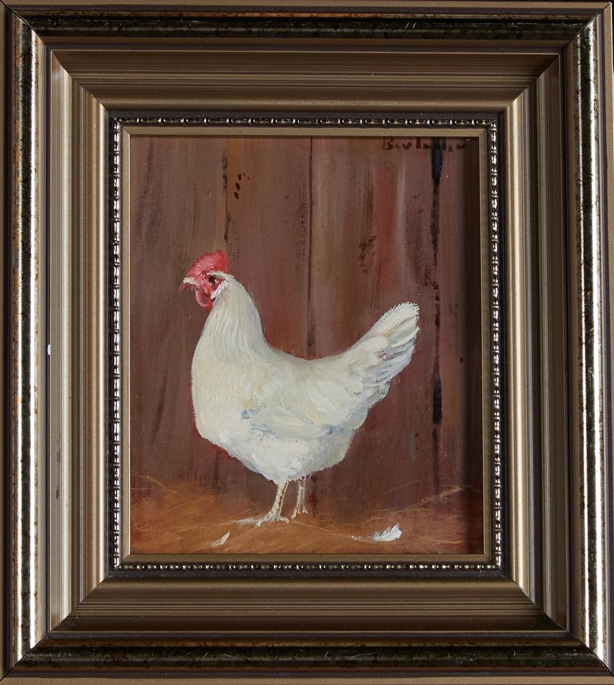 Artwork by Bev Taylor, White Leghorn Pullet, Made of Oil on board