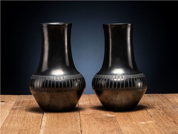 Pair of Blackware Pottery Vases by Maria Montoya Martinez, Julian Martinez