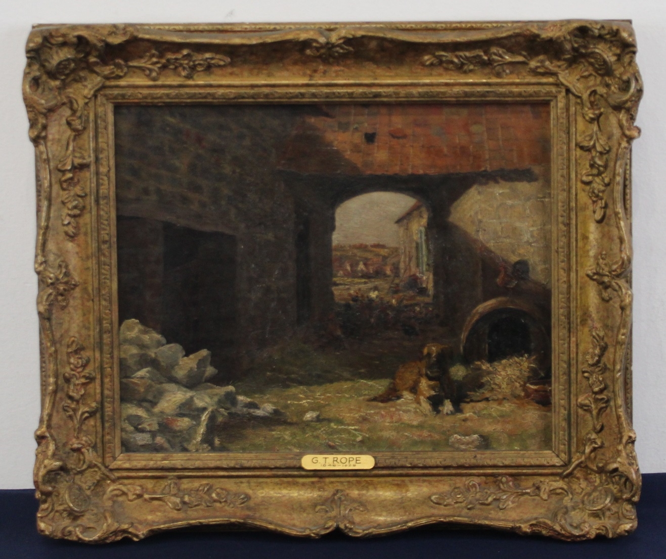 George Thomas Rope | - Farmyard with guard dog and chickens | MutualArt