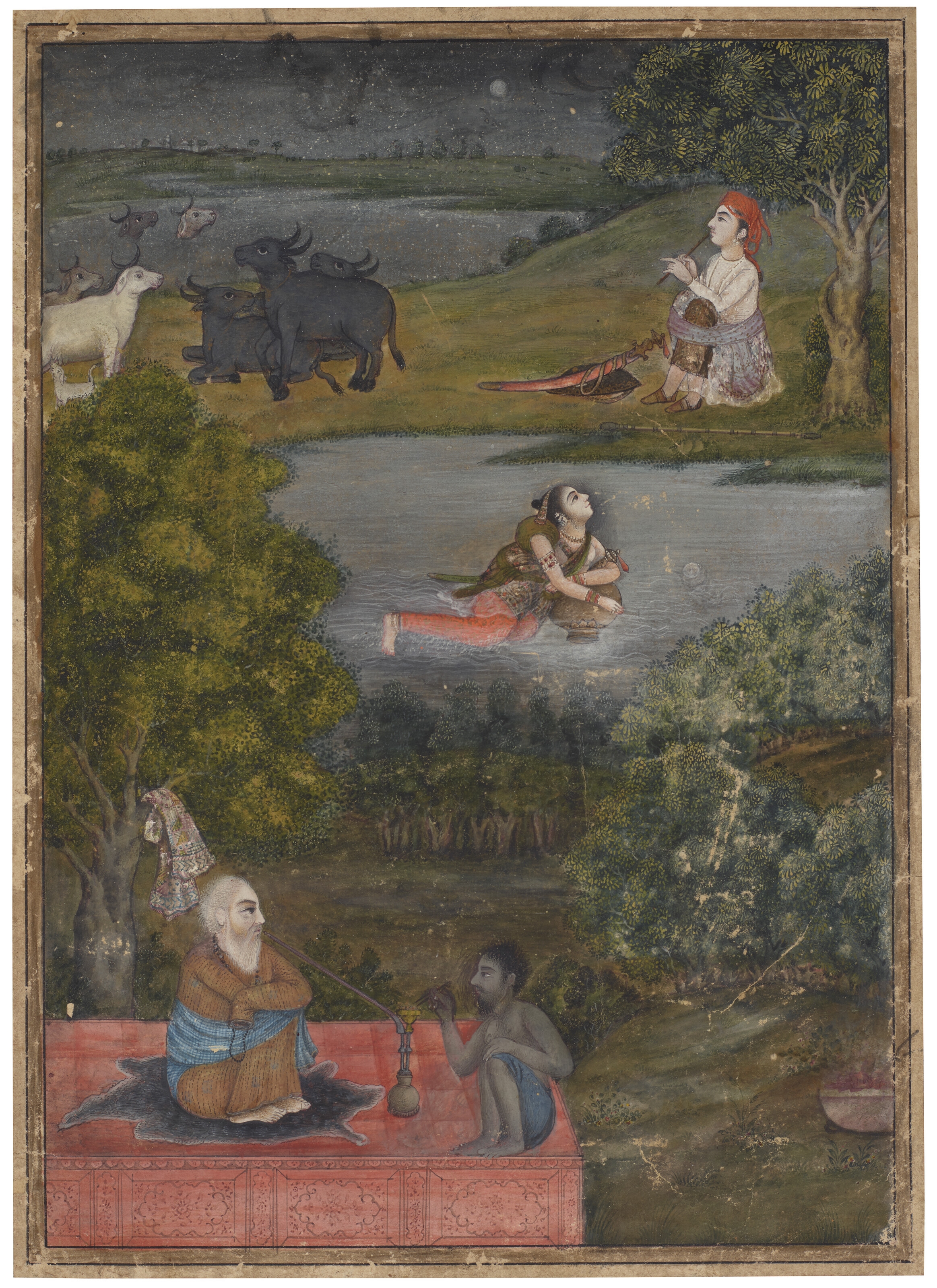 Artwork by Indian School, 18th Century, A PAINTING OF SOHNI CROSSING THE RIVER TO MAHIVAL, Made of PAINTING