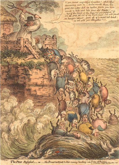The Pigs Possessed:–or–the Broad Bottom'd Litter Running Headlong into Ye Sea of Perdition by James Gillray, 1807