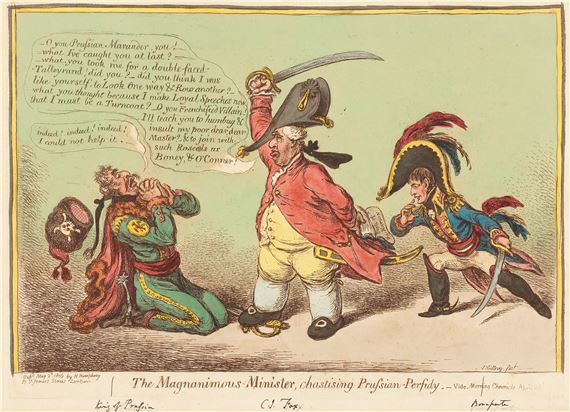 The Wounded Lion; The Magnanimous Minister, Chastising Prussian Perfidy by James Gillray, 1805-1806
