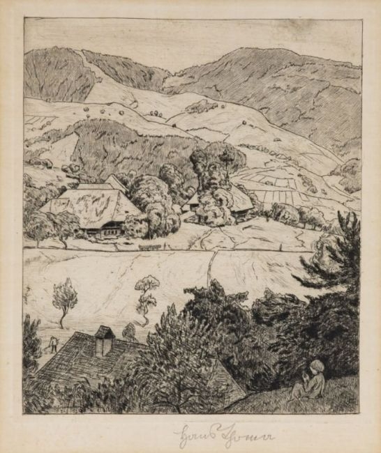 Artwork by Hans Thoma, Schönenberg, Made of etching on paper