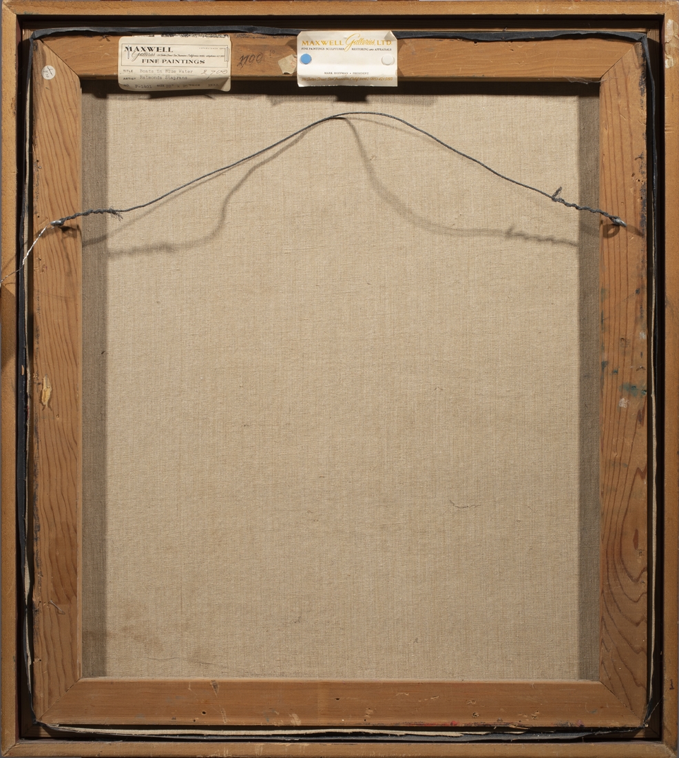 Artwork by Raimonds Staprans, Boats in Blue Water, Made of oil on canvas