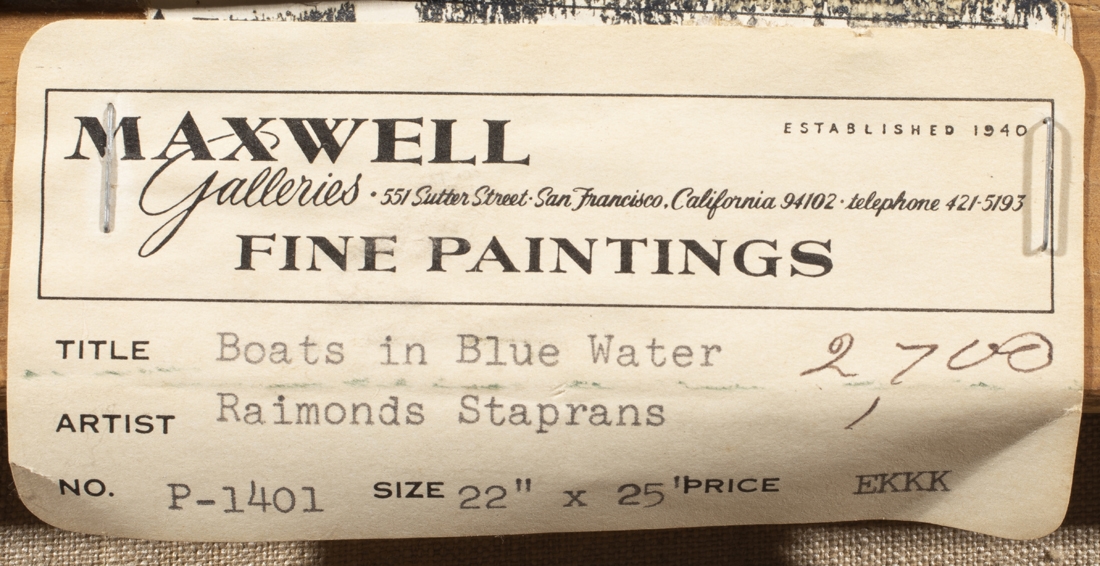 Artwork by Raimonds Staprans, Boats in Blue Water, Made of oil on canvas