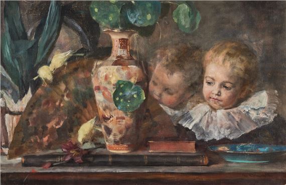 Interiör med barn vid bord med japanskt stilleben by Emma Ekwall