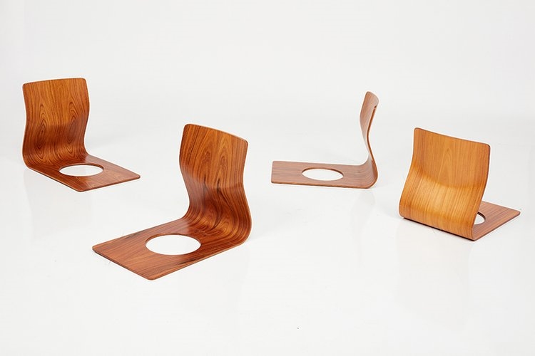 Artwork by Kenji Fujimori, Tomomi Fukuda, Set of four 'Zaisu' floor seats,, Made of wood