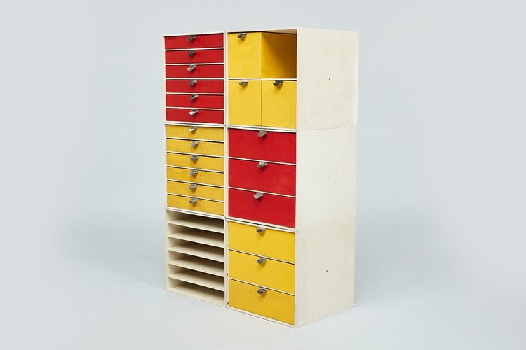 Artwork by Ristomatti Ratia, Set of six modular 'Palaset' storage cubes, Made of Painted plastic, chrome