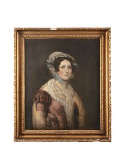 Portrait of a Lady. Half-Length, In a Bonnet with Blue Ribbons - Martin Cregan