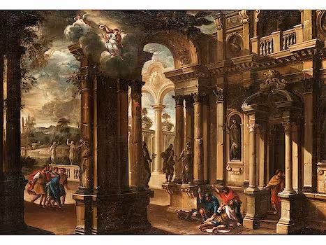 Architekturcapriccio mit der versuchten Ermordung eines Cäsaren by Pietro Gaspari