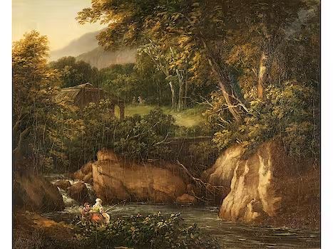 Fischer am Waldbach by Joseph Moessmer