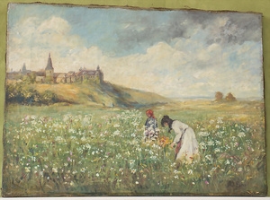 Adolf Lins | Frühlingswiese mit Mädchen / Spring meadow with a girl ...