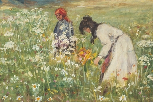 Adolf Lins | Frühlingswiese mit Mädchen / Spring meadow with a girl ...