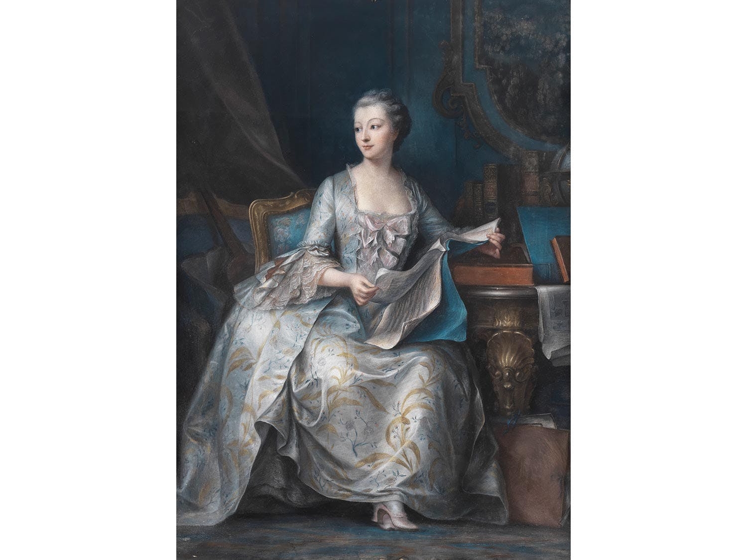 Maurice Quentin de La Tour | MADAME DE POMPADOUR IN HER STUDY, (1755