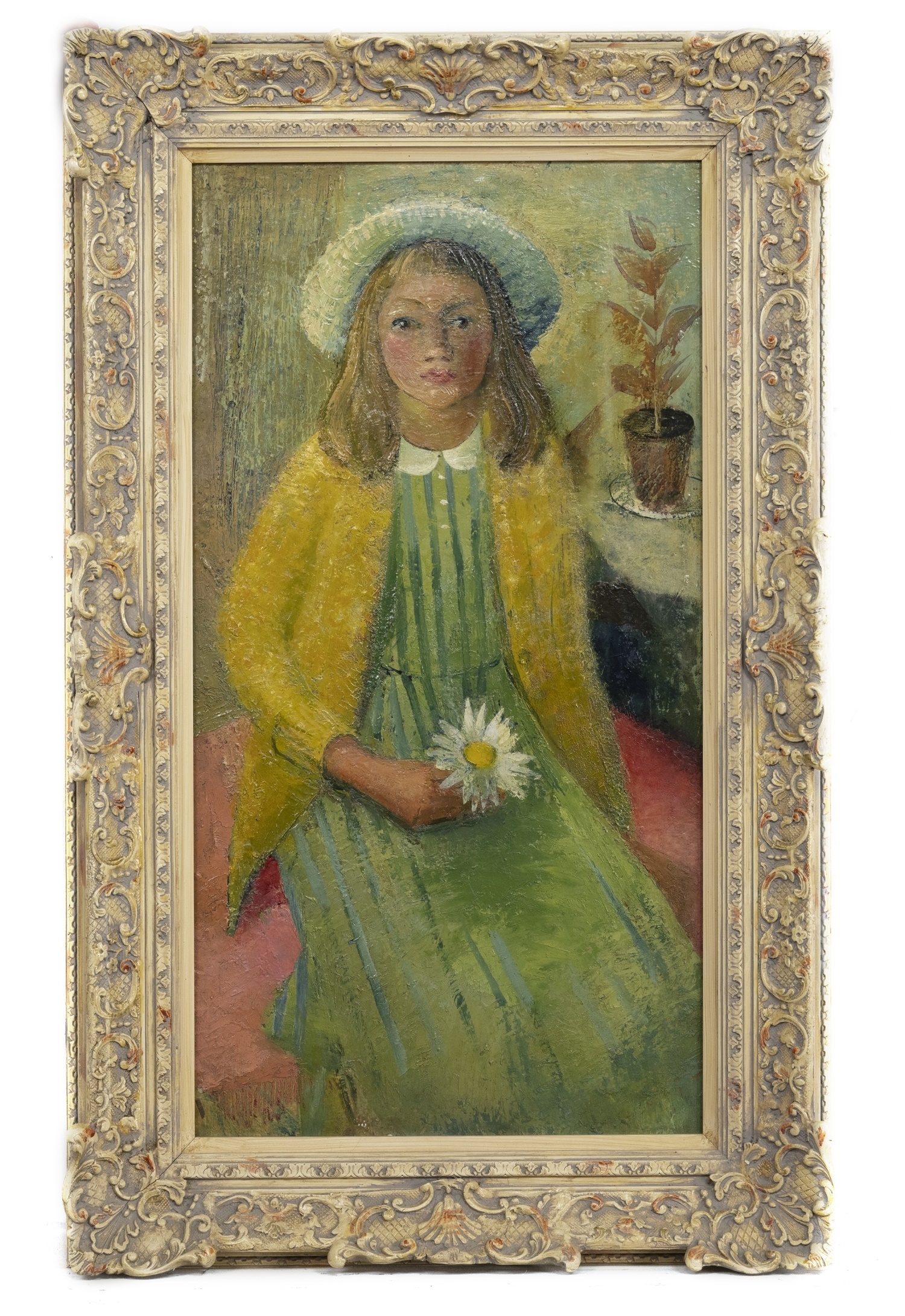 Artwork by M. Noel Slaney, GIRL WITH MARGUERITE, Made of oil on board