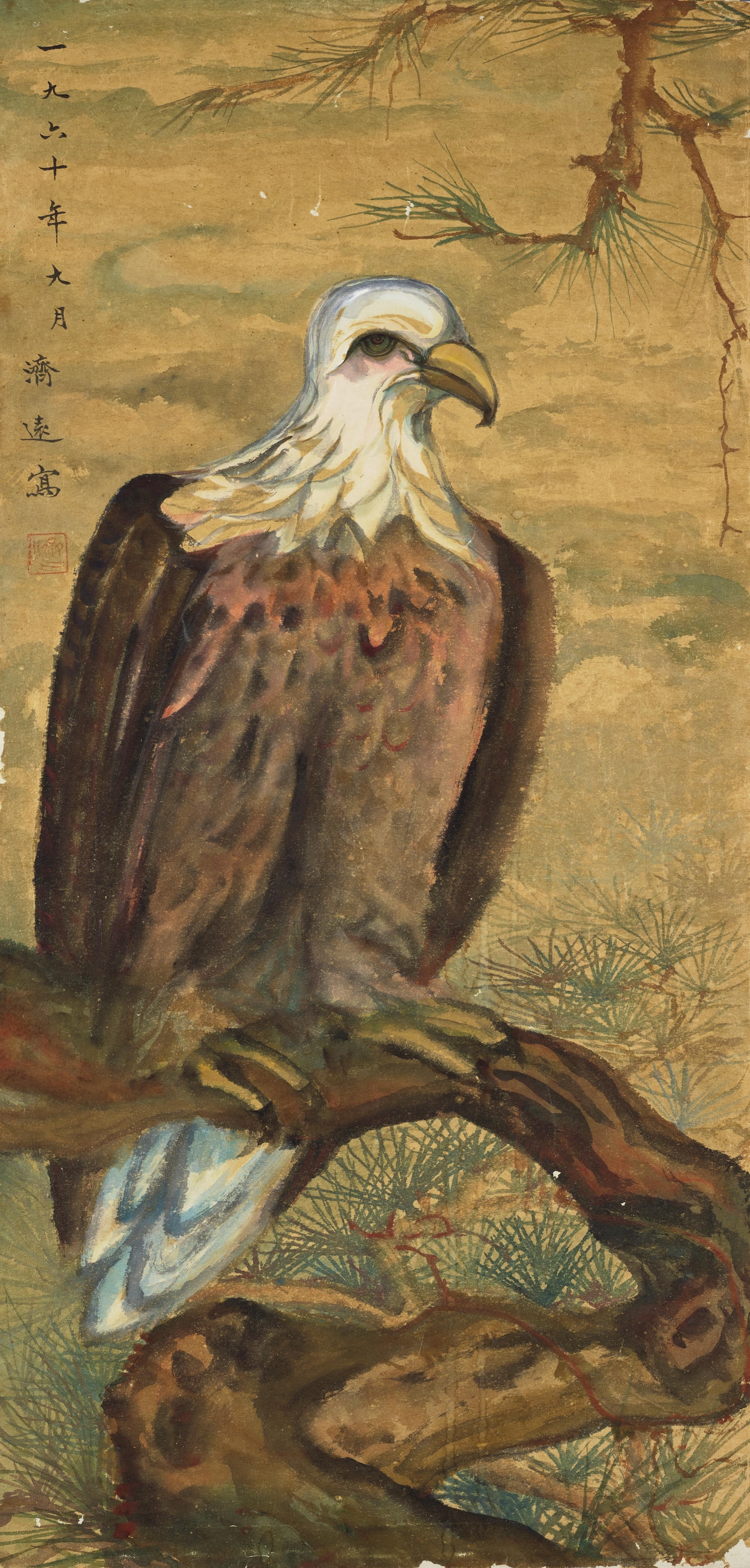 Artwork by Wang Jiyuan, Eagle, 1960, Made of ink and color on paper