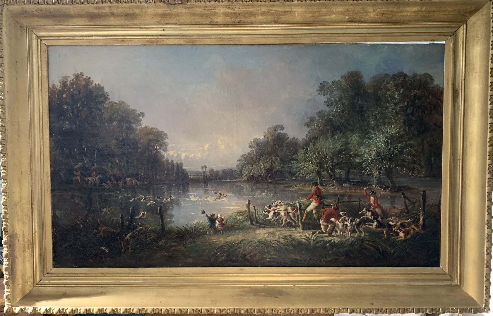 Artwork by Auguste de la Devansaye, Hunting scene at court, Made of Oil on canvas
