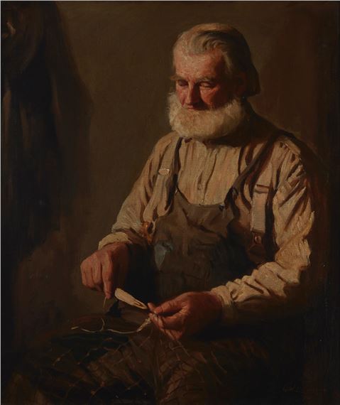 George W. Lawlor | Fisherman mending a net (1910) | MutualArt