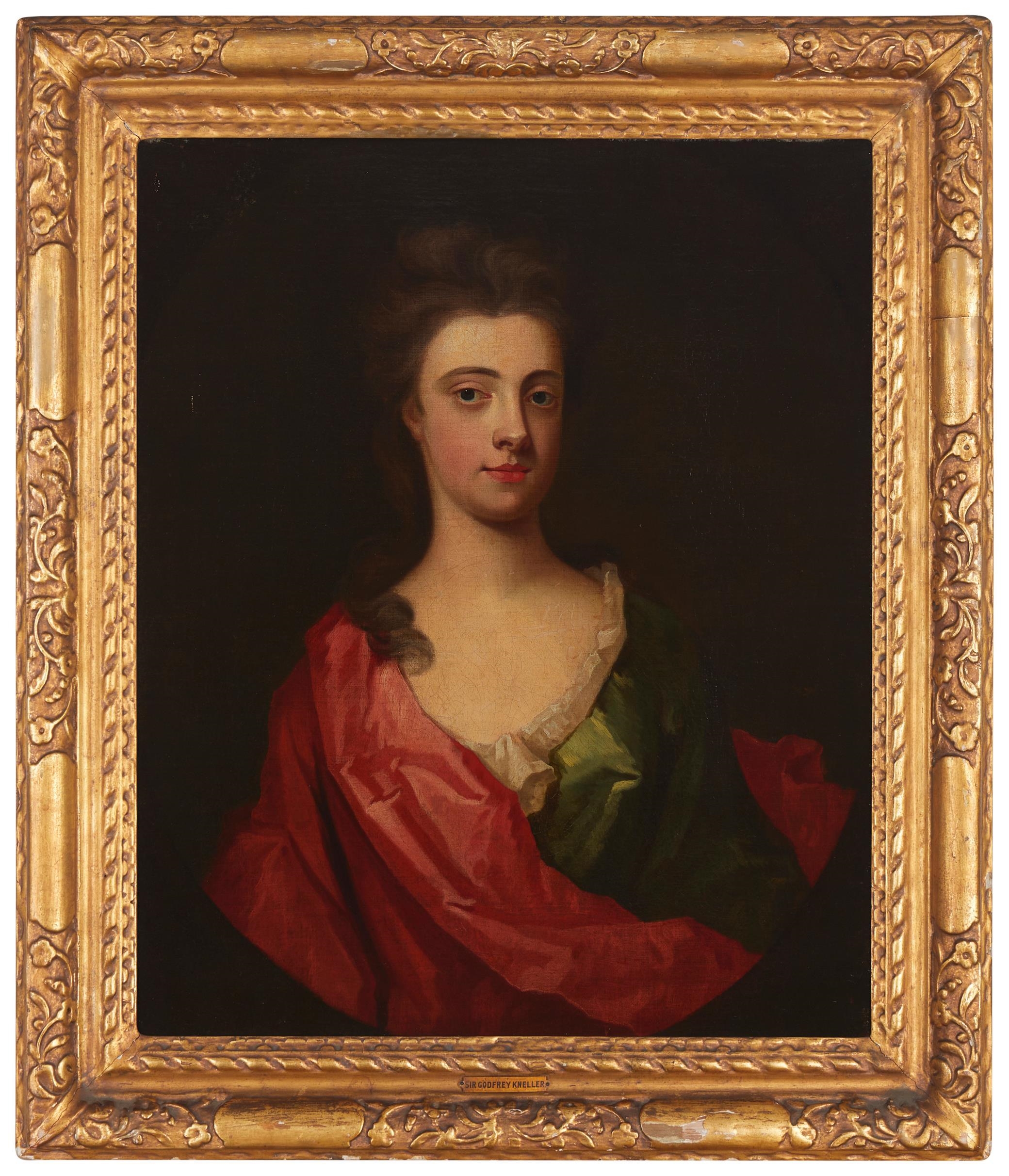 Godfrey Kneller | Portrait of a Lady in green dress and crimson scarf ...