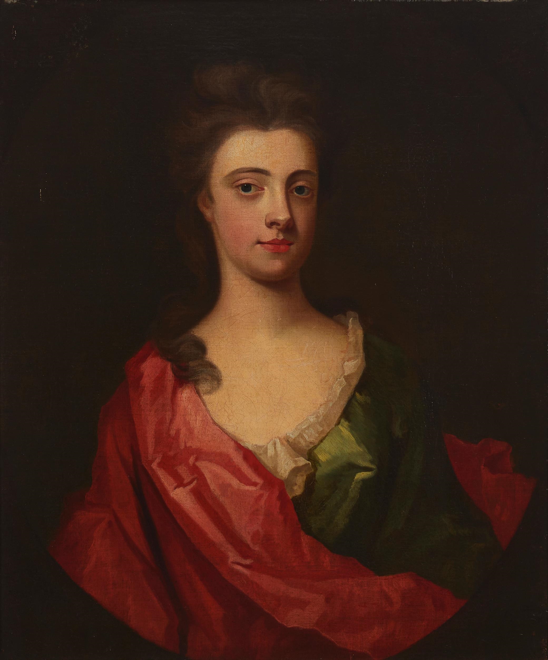 Godfrey Kneller | Portrait of a Lady in green dress and crimson scarf ...