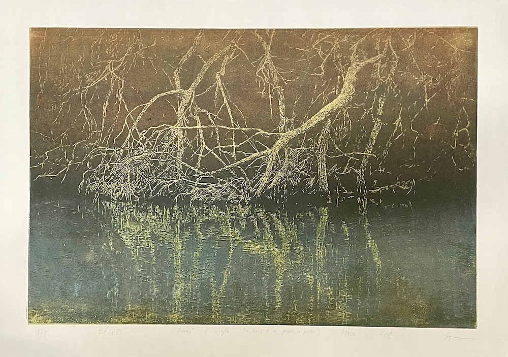 Artwork by Peter Kollár, Ponořený II, Made of multicolored linocut, paper