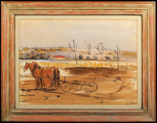 Artwork by Vojtěch Sedláček, FIELD BY THE POND, Made of Tempera on paper