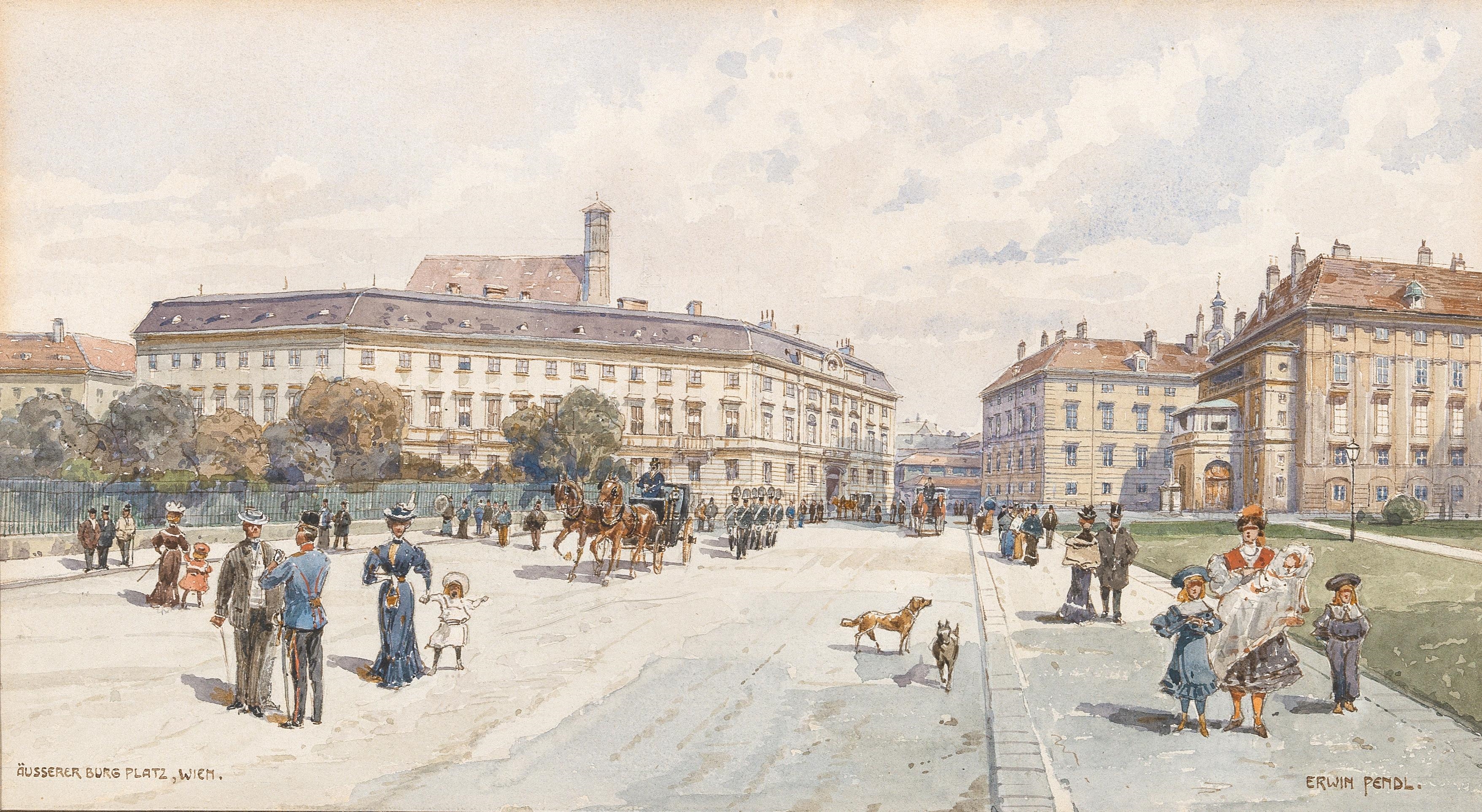 Artwork by Erwin Pendl, "Äusserer Burgplatz", Made of watercolor on paper