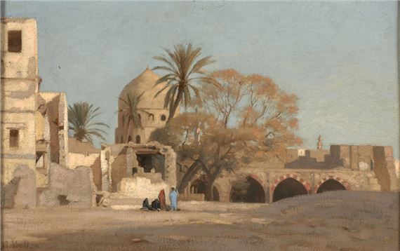 Personnages aux abords d'une ville en Egypte by Louis-Auguste Veillon