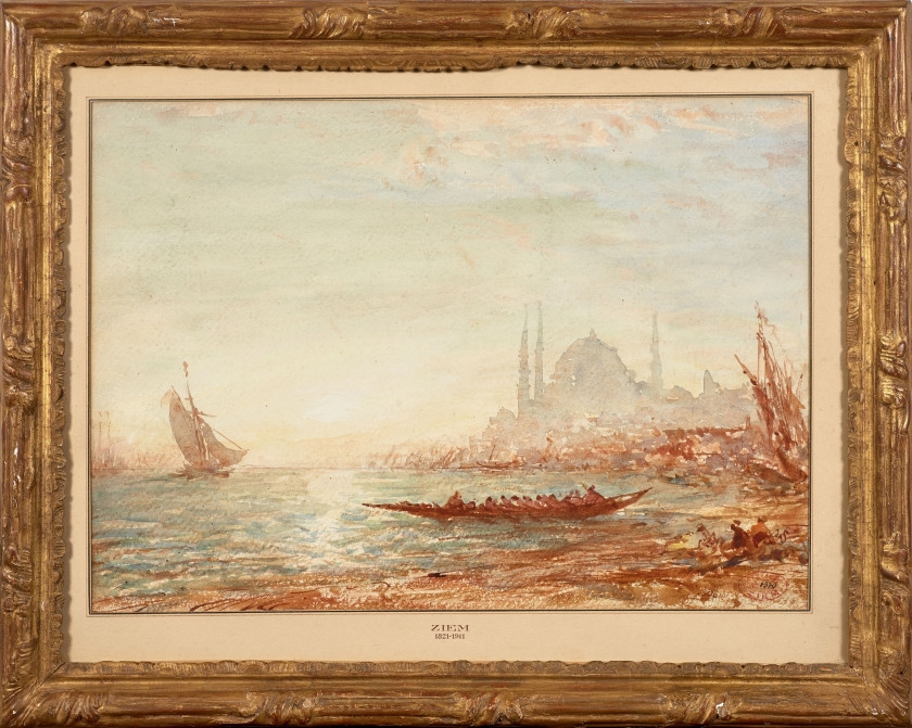 Artwork by Félix Ziem, Vue du Bosphore, Made of Watercolor on pencil line