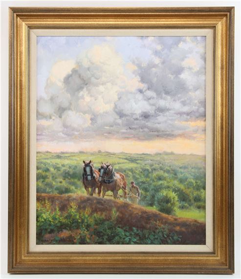 rural landscape with two horses and plough by Rosemary Sarah Welch