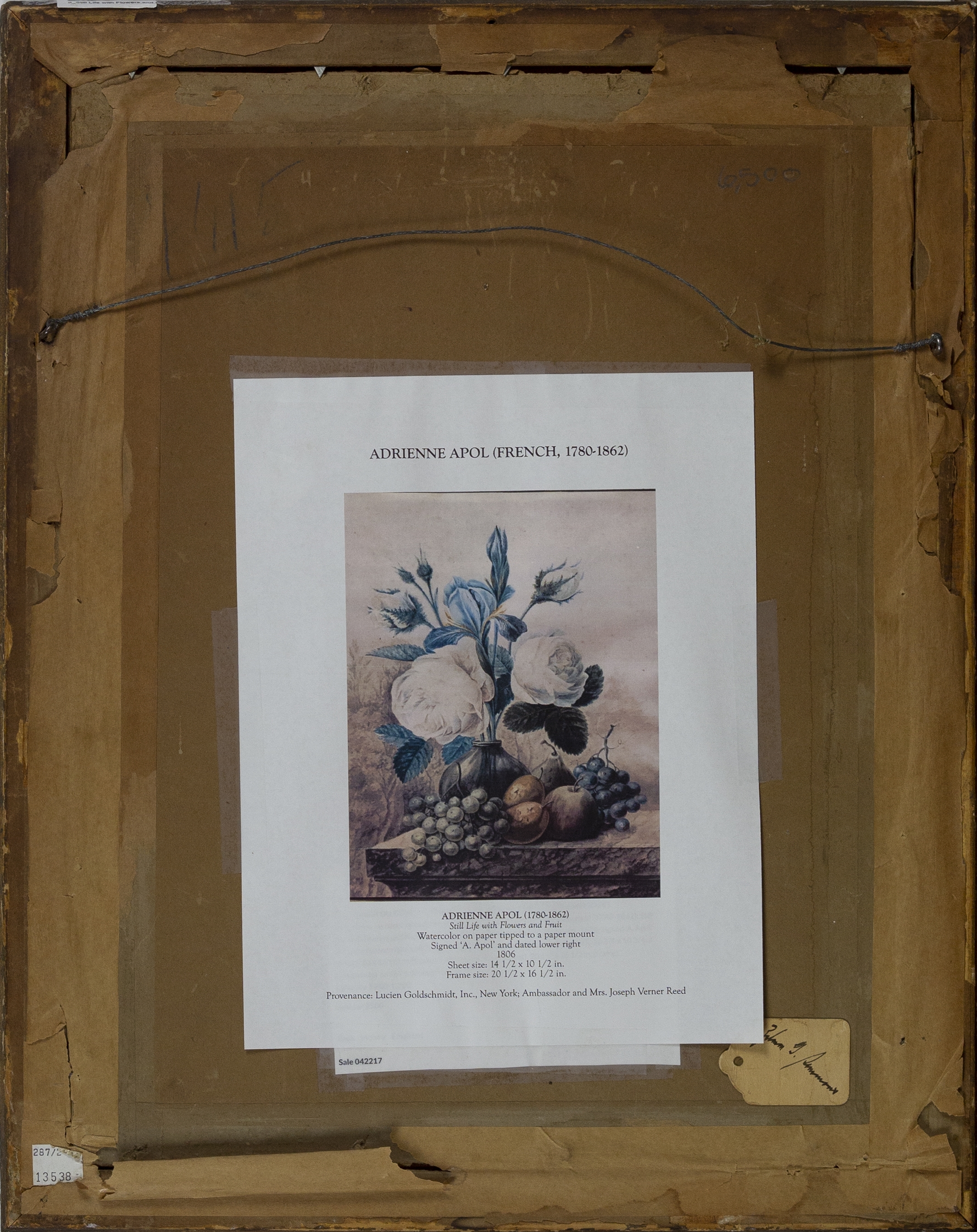 Artwork by Adrianus Apol, Still Life with Flowers and Fruit, Made of watercolor on paper