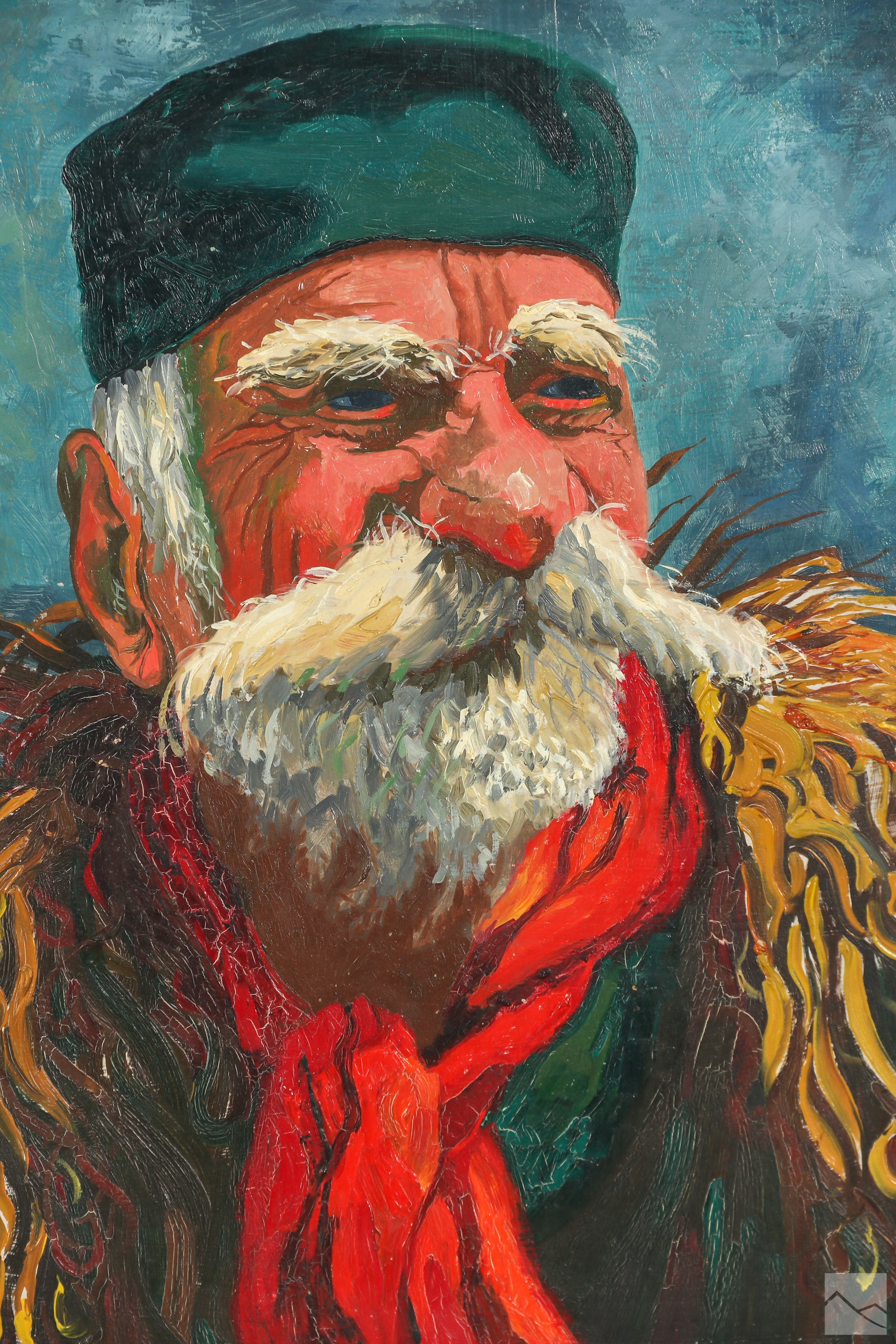 Artwork by Deze Levenberg, Portrait of an older male figure with strong mustache and eyebrows, Made of oil painting on board