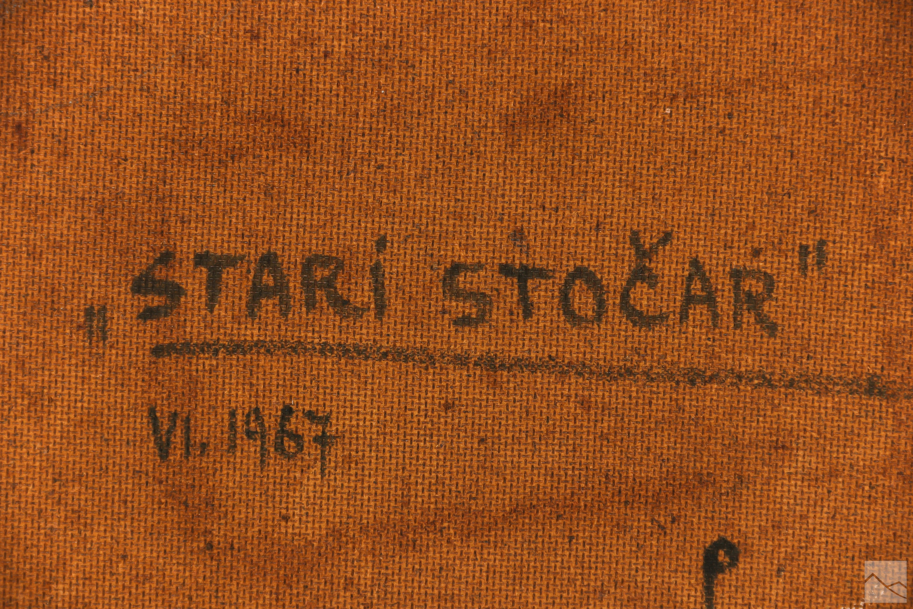 Artwork by Deze Levenberg, Portrait of an older male figure with strong mustache and eyebrows, Made of oil painting on board