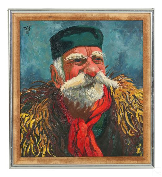 Portrait of an older male figure with strong mustache and eyebrows - Deze Levenberg