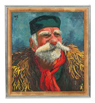 Portrait of an older male figure with strong mustache and eyebrows - Deze Levenberg