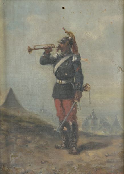 Emile Bujon | Soldier sounding the bugle (1887) | MutualArt