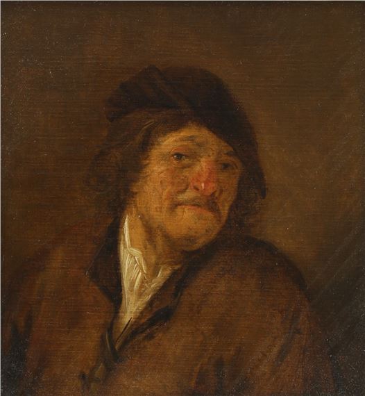Study of a peasant in a brown coat and cap by Adriaen van Ostade