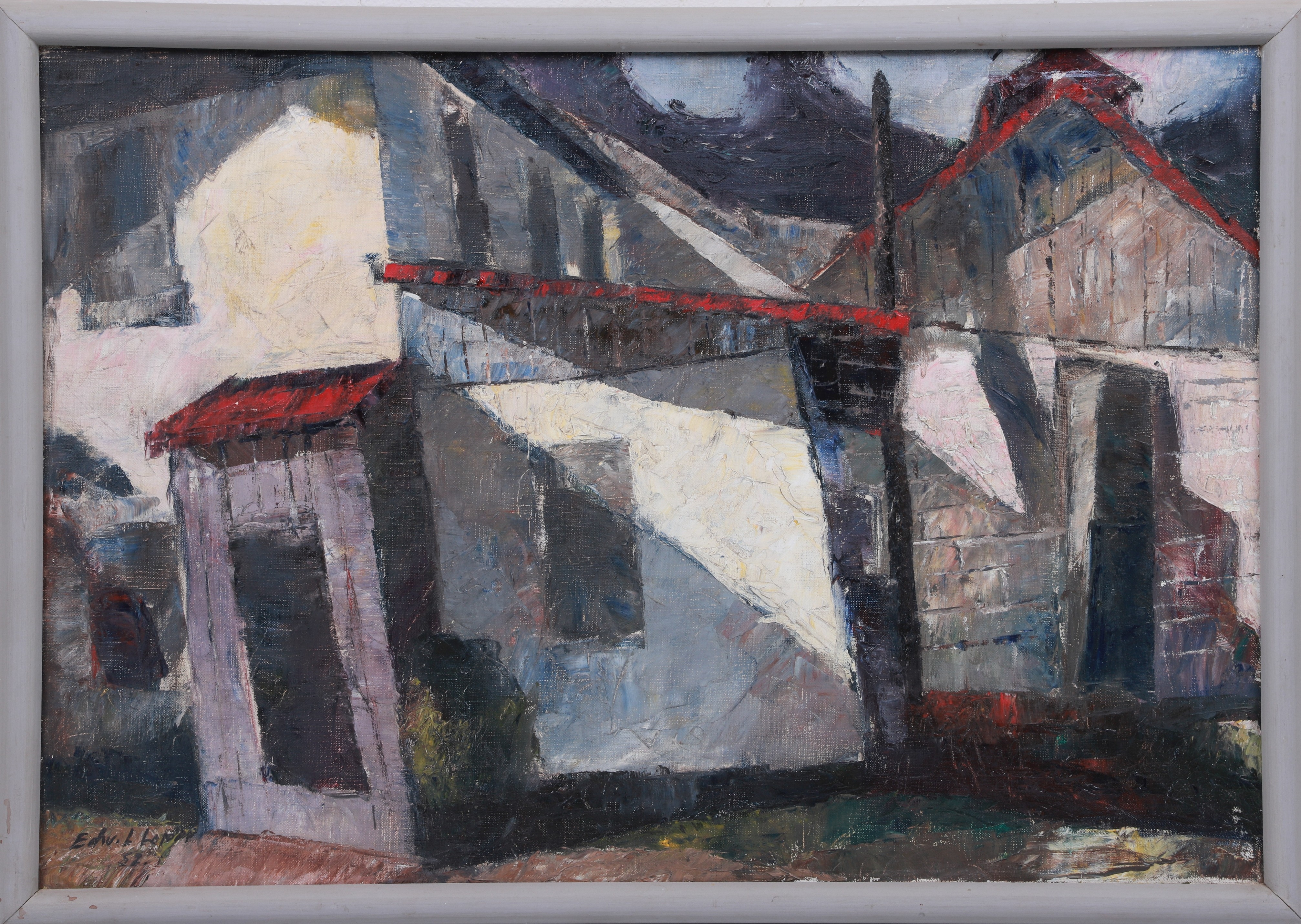 Artwork by Edward L. Loper, Kennett Mushroom Sheds, Made of oil on canvas