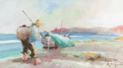 Fisherman on the beach - Spanish School, 19th Century