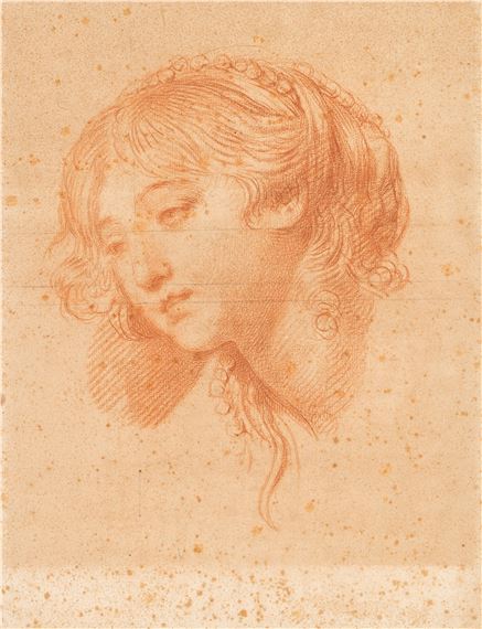 Three quarter portrait study of a young woman to the left by Jean-Baptiste Greuze