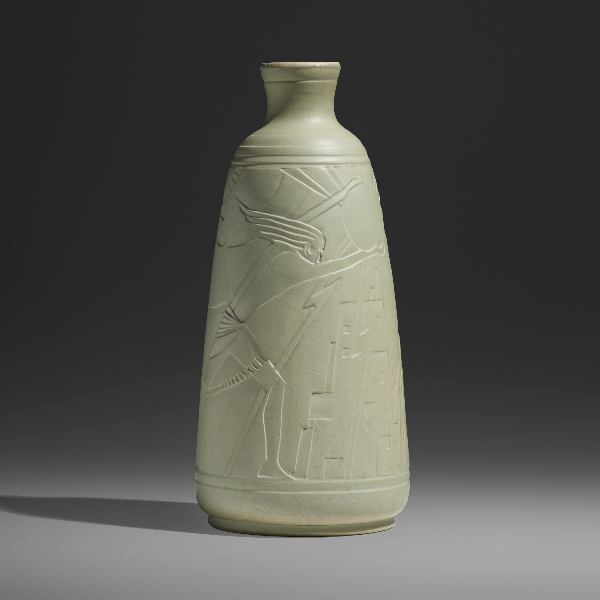 Artwork by Charles M. Harder, Tall vase with Egyptian scene, Made of glazed and carved earthenware