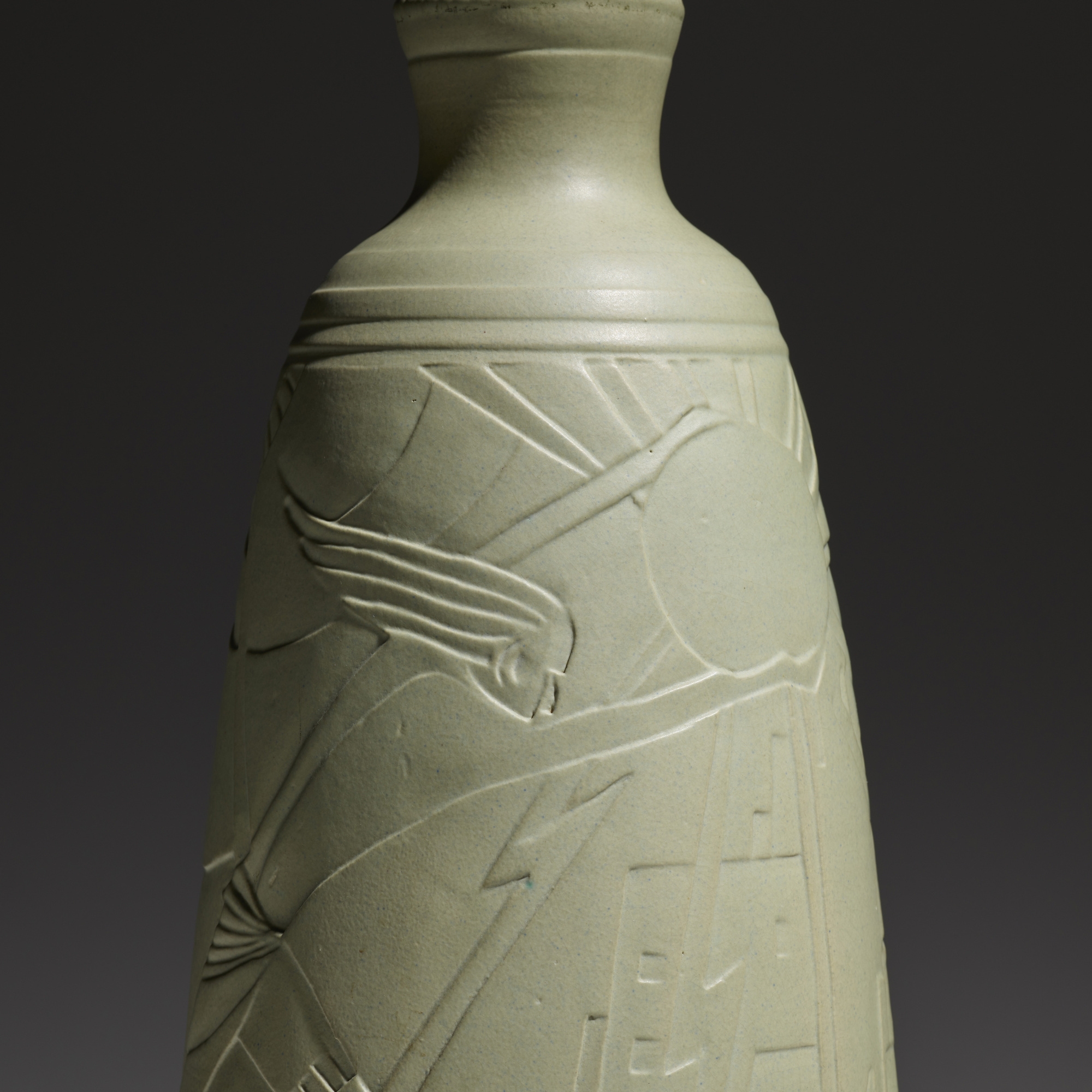 Artwork by Charles M. Harder, Tall vase with Egyptian scene, Made of glazed and carved earthenware