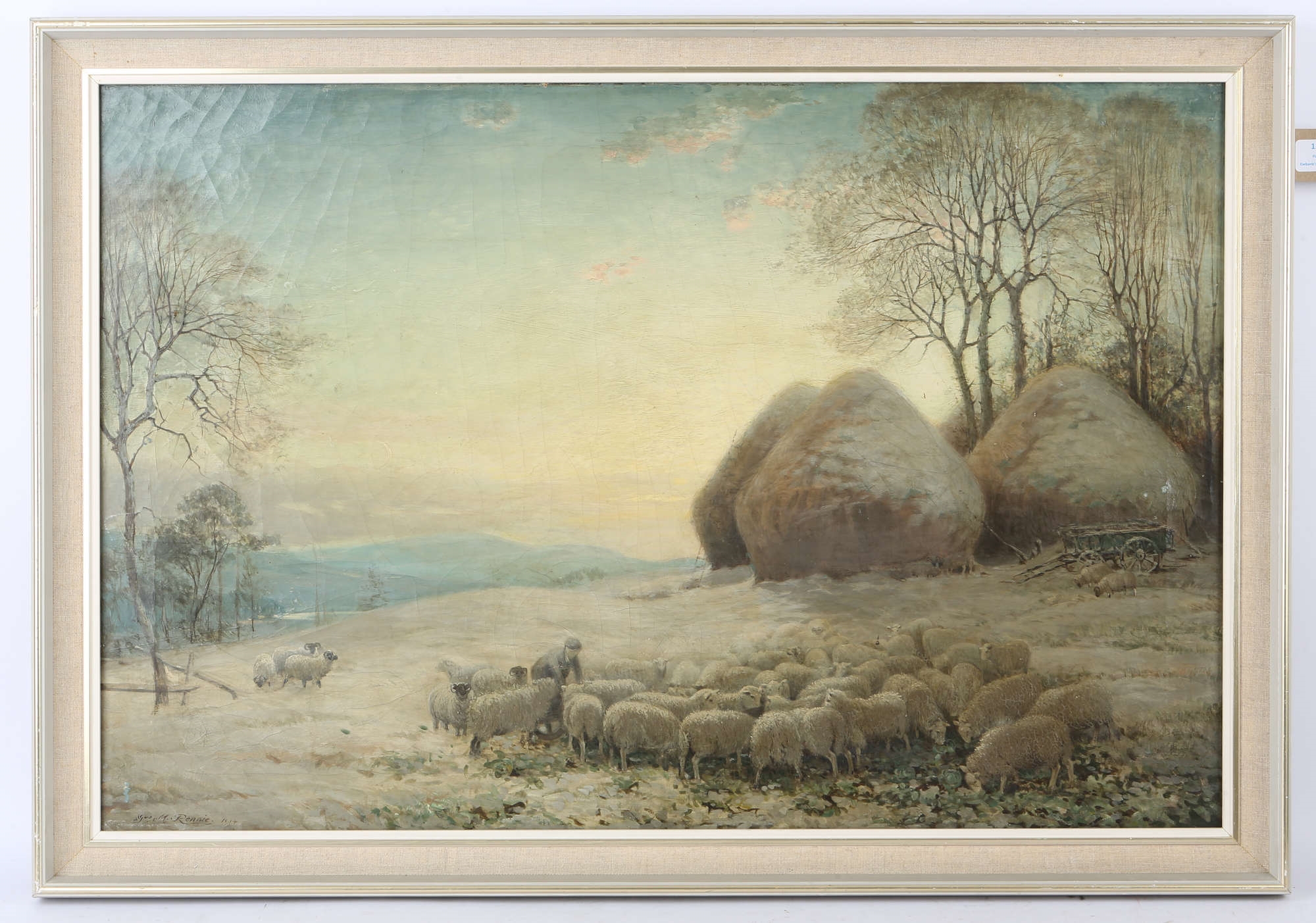 Melvin Rennie winter landscape with sheep to foreground (1914) MutualArt