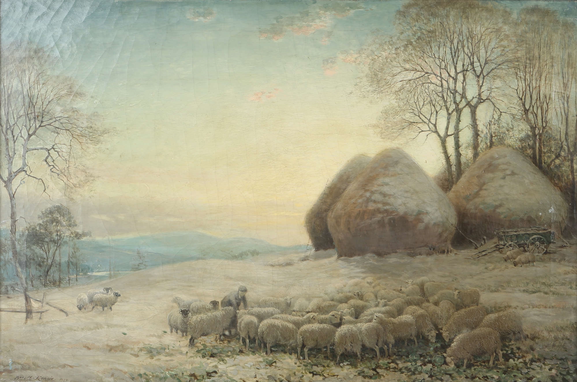 Melvin Rennie winter landscape with sheep to foreground (1914) MutualArt