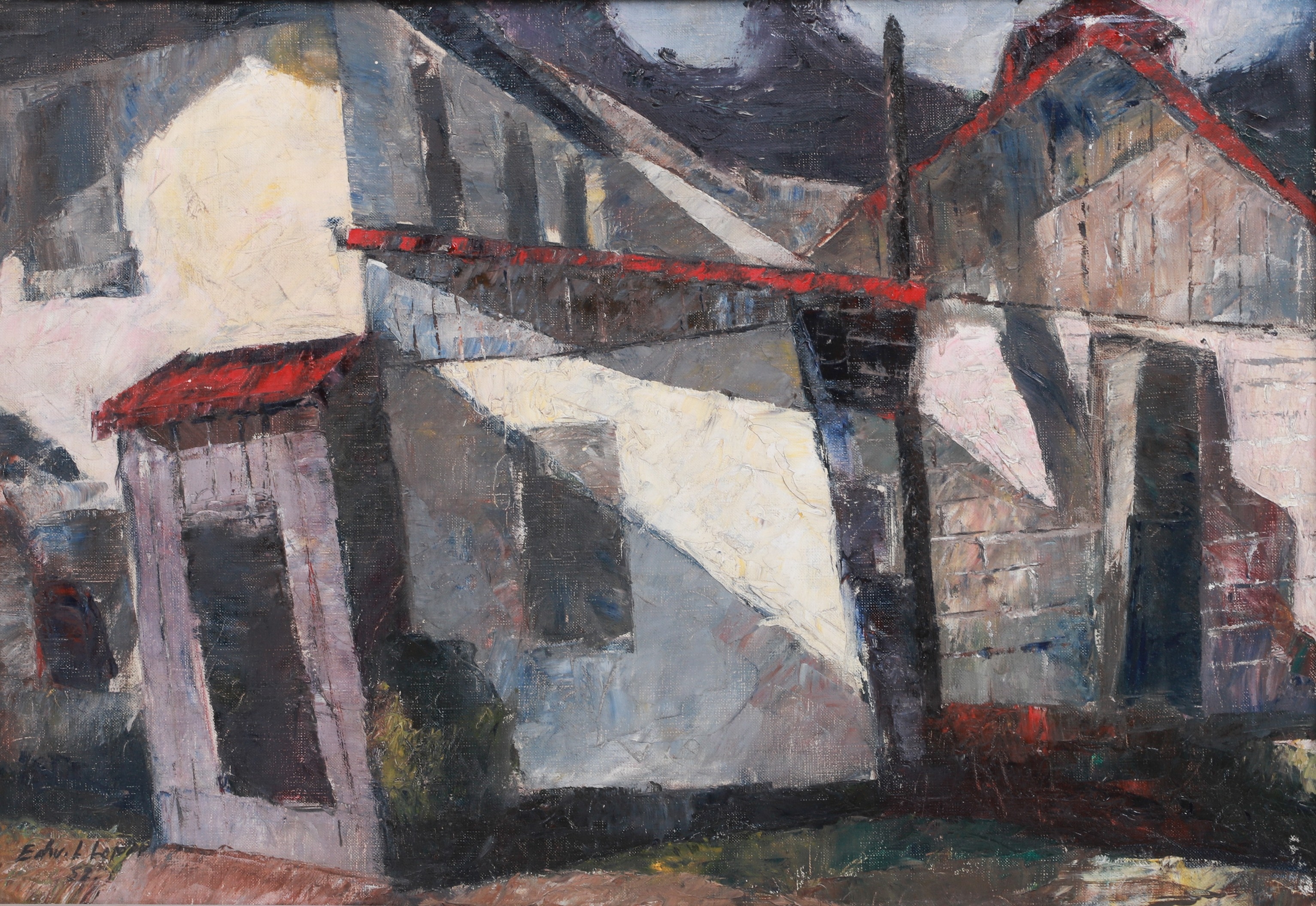 Artwork by Edward L. Loper, Kennett Mushroom Sheds, Made of oil on canvas