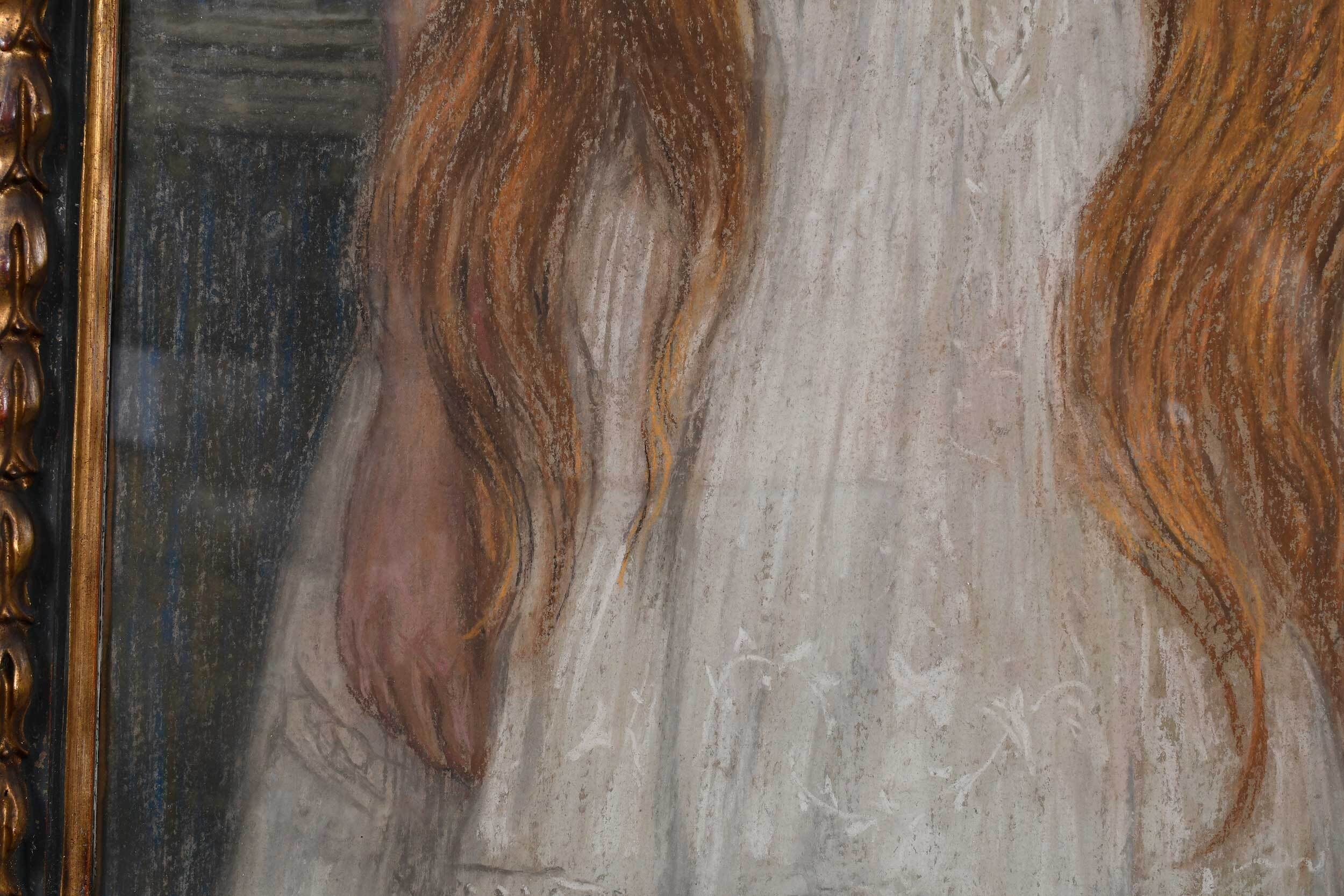 Artwork by John Herman Recknagel, Pre-Raphaelite Portrait  of a Young Girl with Red Hair, Made of pastel on paper