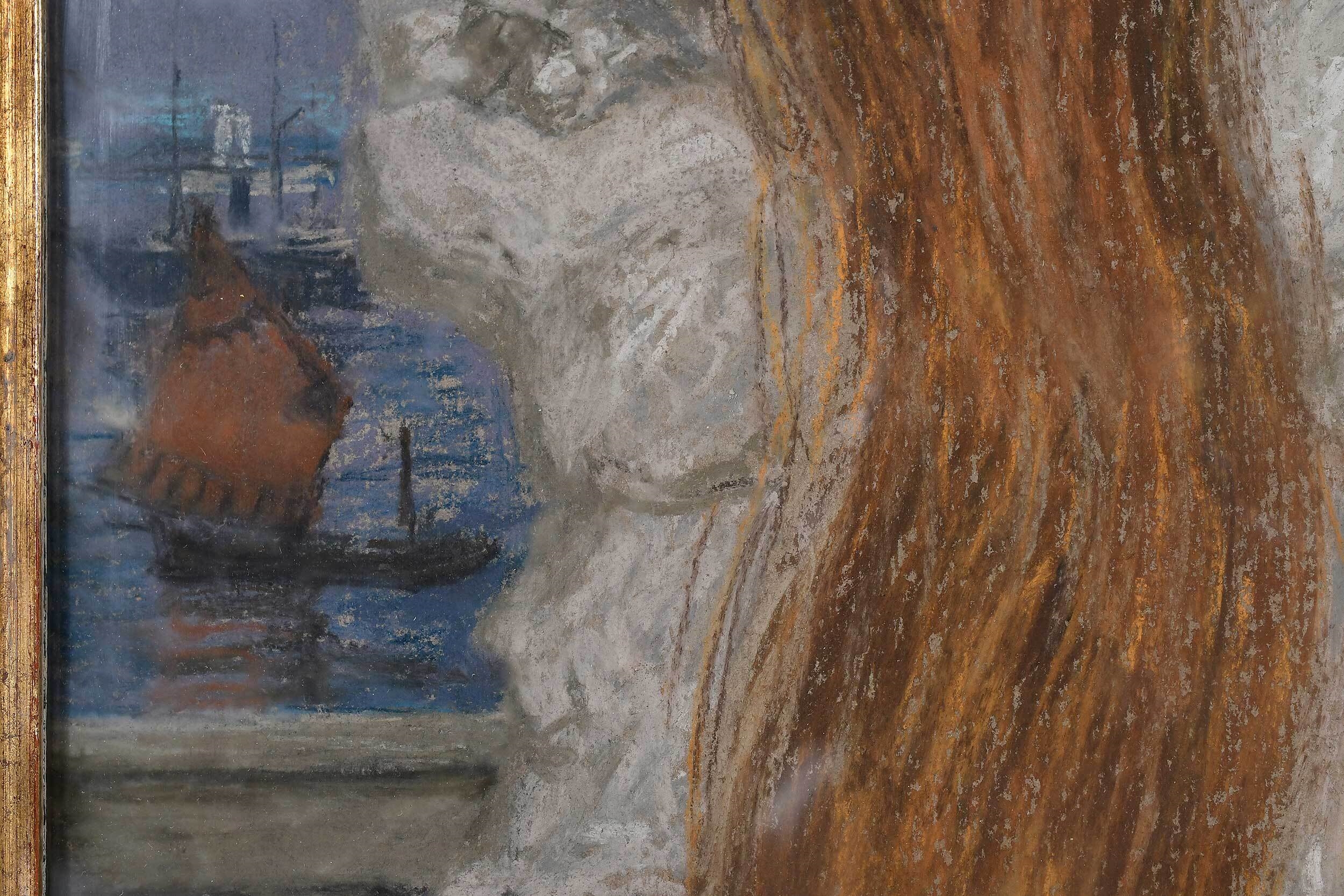 Artwork by John Herman Recknagel, Pre-Raphaelite Portrait  of a Young Girl with Red Hair, Made of pastel on paper