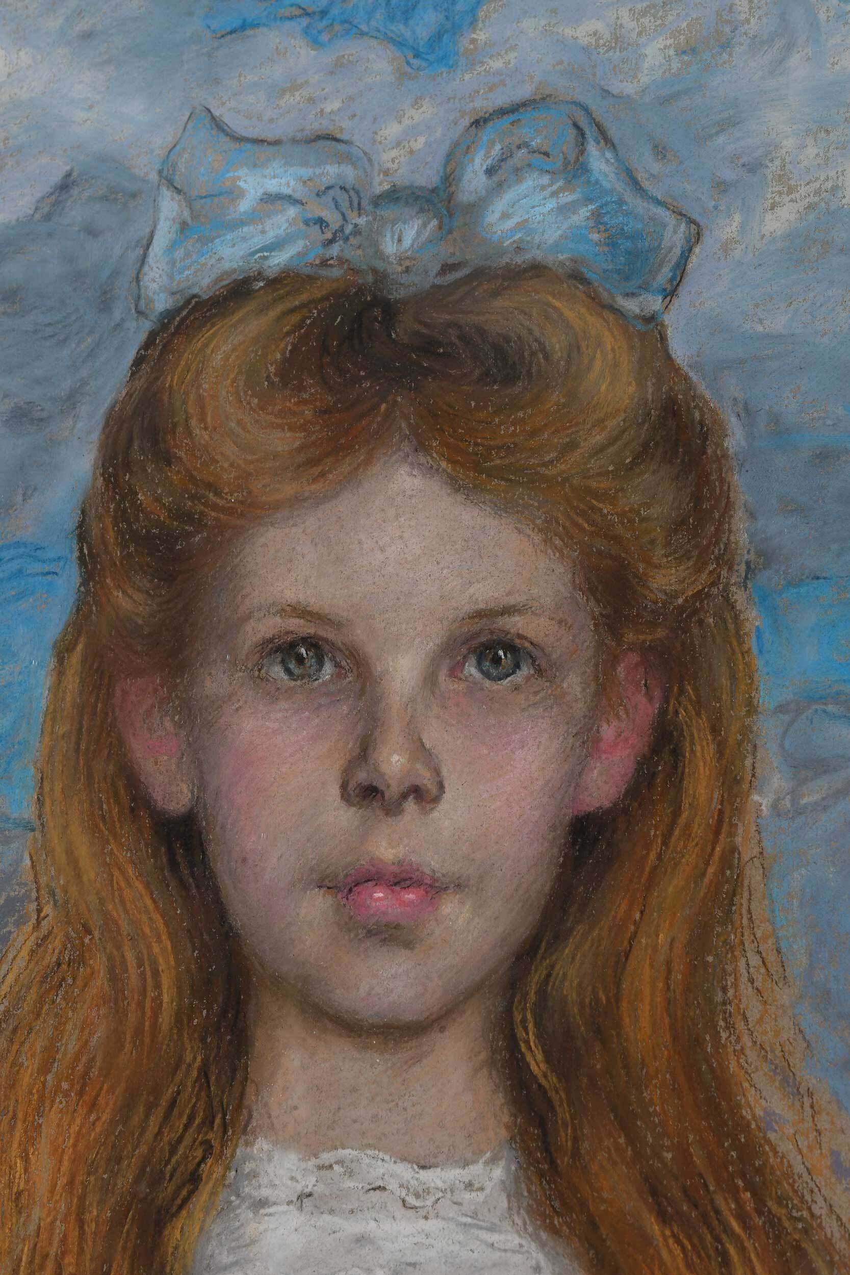 Artwork by John Herman Recknagel, Pre-Raphaelite Portrait  of a Young Girl with Red Hair, Made of pastel on paper