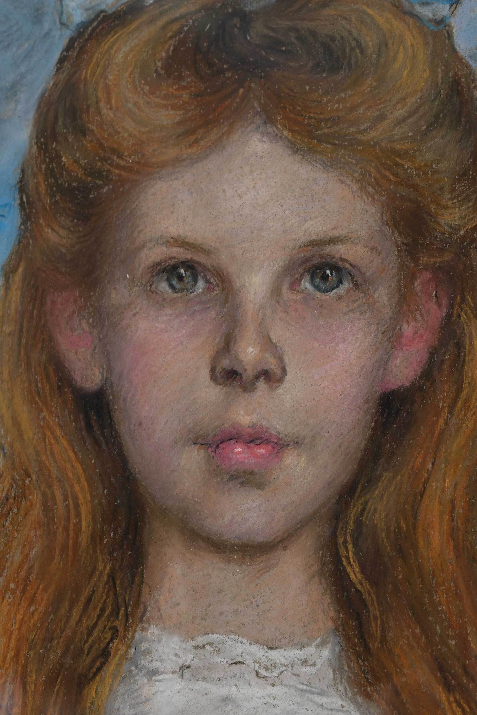 Artwork by John Herman Recknagel, Pre-Raphaelite Portrait  of a Young Girl with Red Hair, Made of pastel on paper