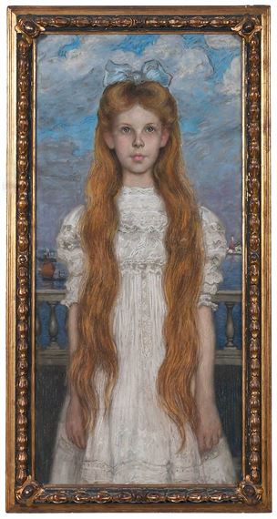 Pre-Raphaelite Portrait  of a Young Girl with Red Hair by John Herman Recknagel, 1907